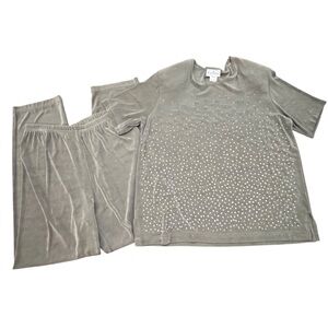 Patchington Women's Traveler Pants Top‎ Set Size M/L Gray Beaded Slinky VTG 90’s